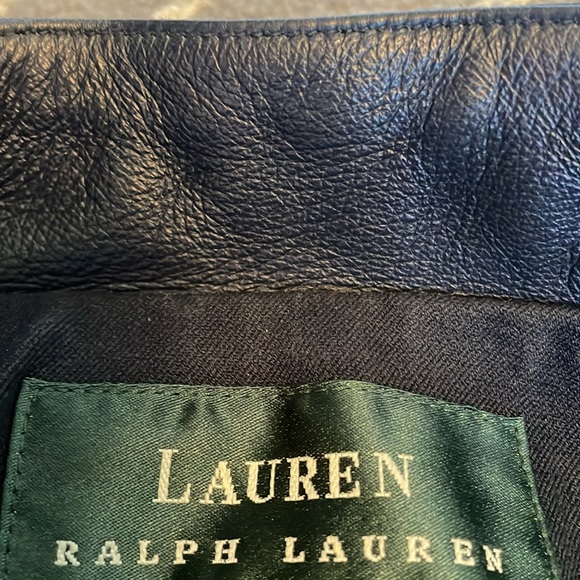Vintage Lauren Ralph Lauren Equestrian Navy Blue Jacket Leather Trim Collar - Picture 9 of 12